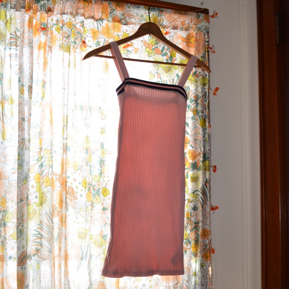 Silence + Noise Baby Pink & Navy Blue Striped Knit Mini Dress size M